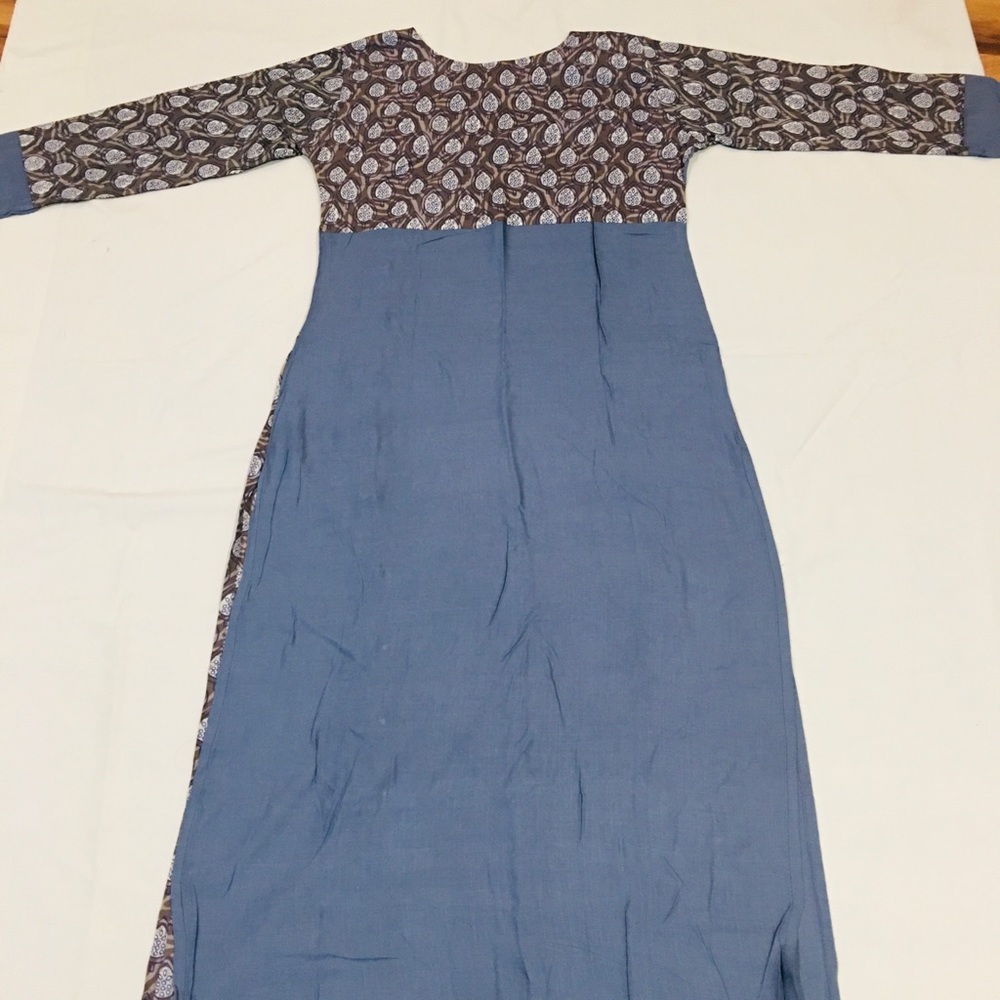 NWT Pigeon Blue and Brown Peacock Pom Pom Tunic Maxi Dress Indian Pakistani - Picture 8 of 9